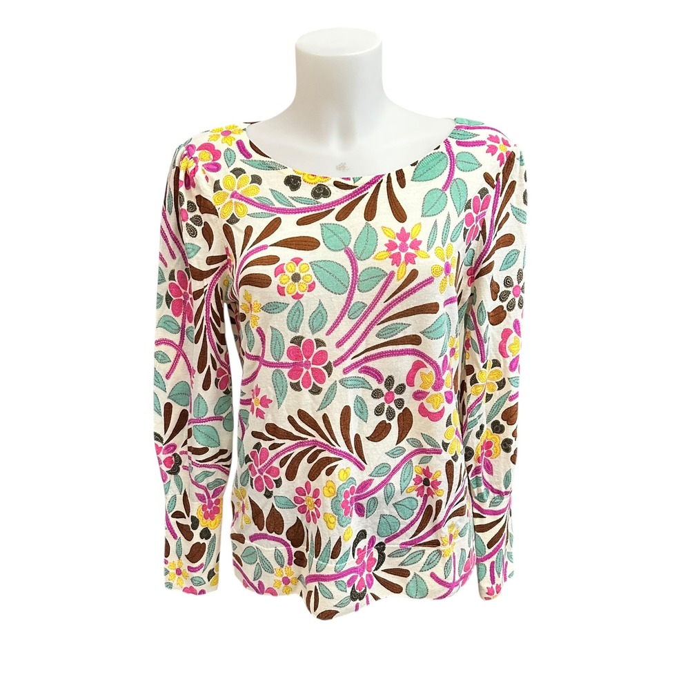 Talbots Puff SLeeve MERINO WOOL Pullover - Floral Stitch Print size Medium‎